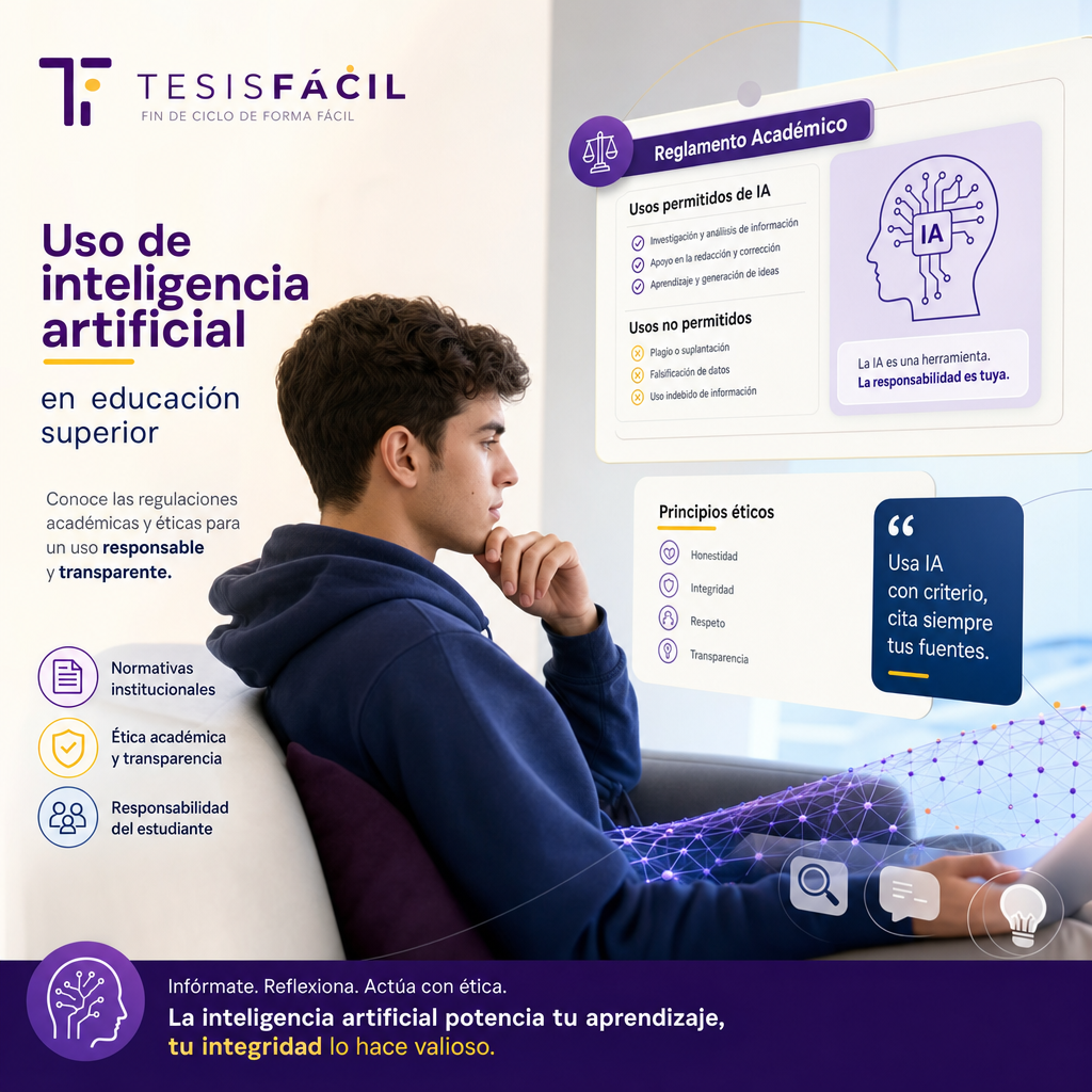 Estudiante universitario revisando normativa académica sobre uso de inteligencia artificial en la universidad frente a una pantalla con documentos digitales.