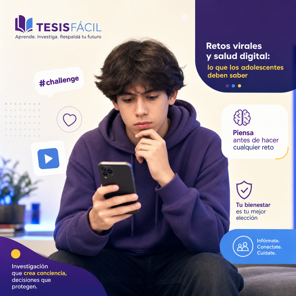 Adolescente utilizando teléfono móvil con expresión de concentración en ambiente seguro reflexionando sobre retos virales y sus riesgos