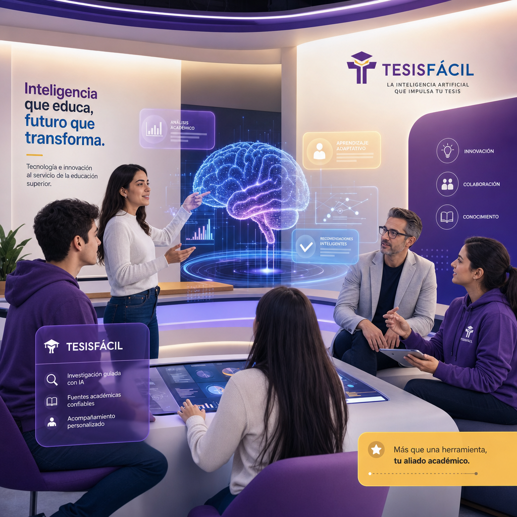 Ilustración que muestra la integración de inteligencia artificial en la universidad con elementos tecnológicos y estudiantes interactuando en un ambiente académico moderno.