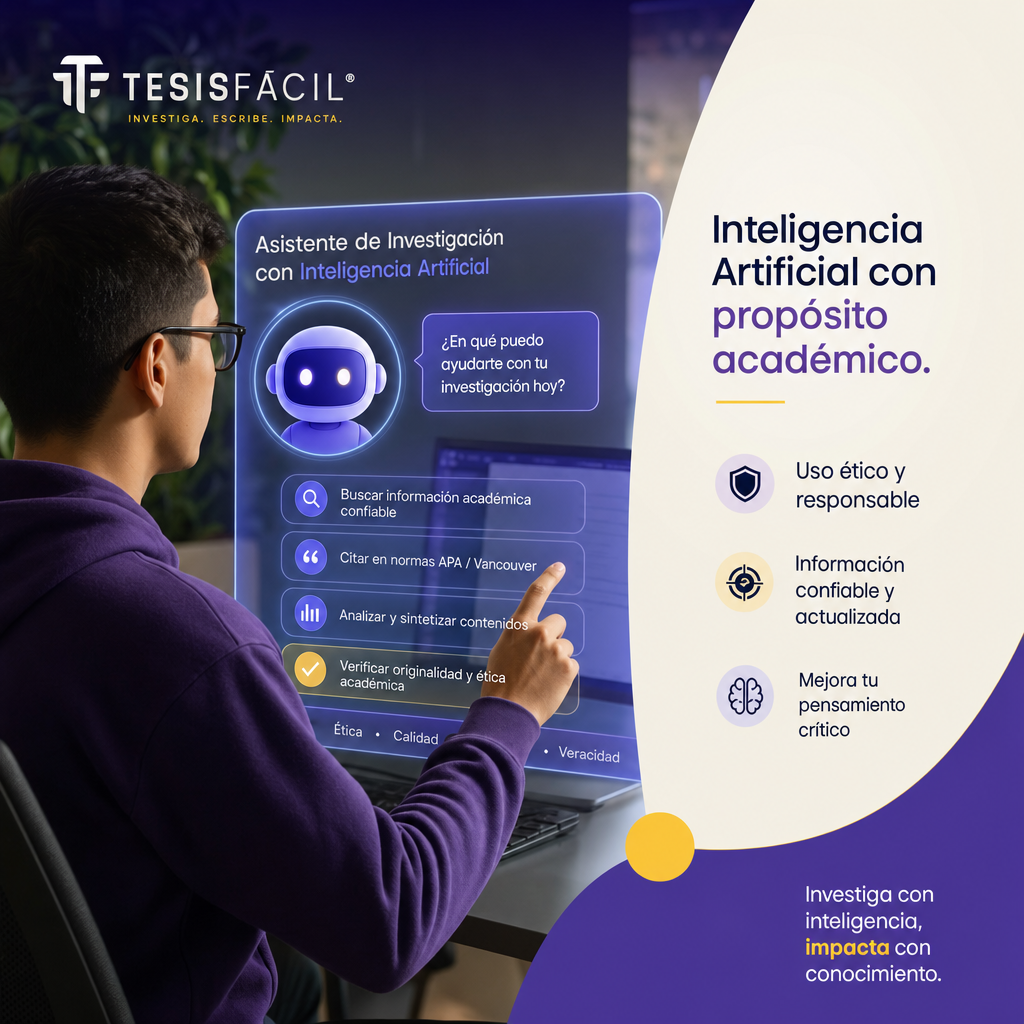 Estudiante utilizando inteligencia artificial en la computadora para elaborar un trabajo académico con ética y responsabilidad