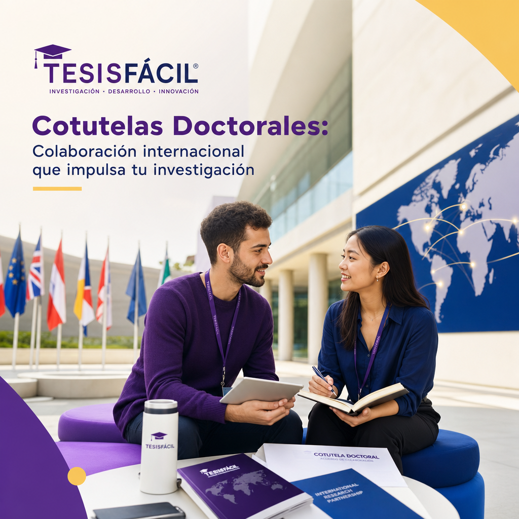 Estudiantes de doctorado colaborando en universidad internacional, representando cotutelas doctorales