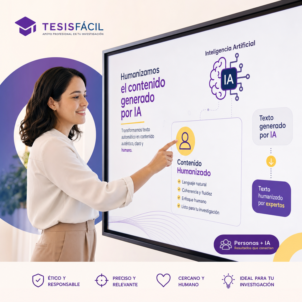 Persona interactuando con una pantalla digital que muestra textos y símbolos de IA con un diseño moderno y colores institucionales, simbolizando la humanización del contenido de inteligencia artificial.