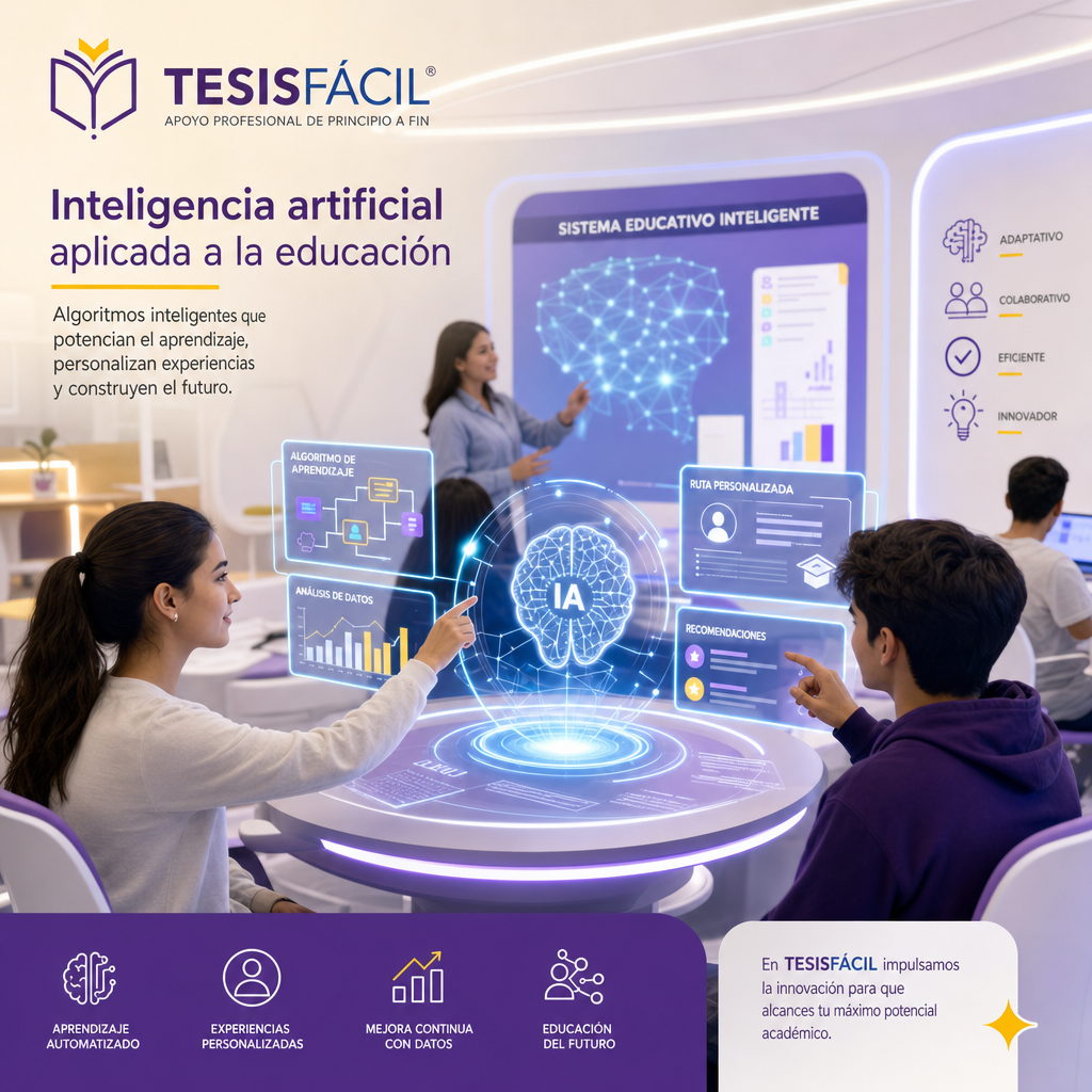 Representación gráfica limpia y profesional de inteligencia artificial aplicada en educación con elementos digitales y humanísticos