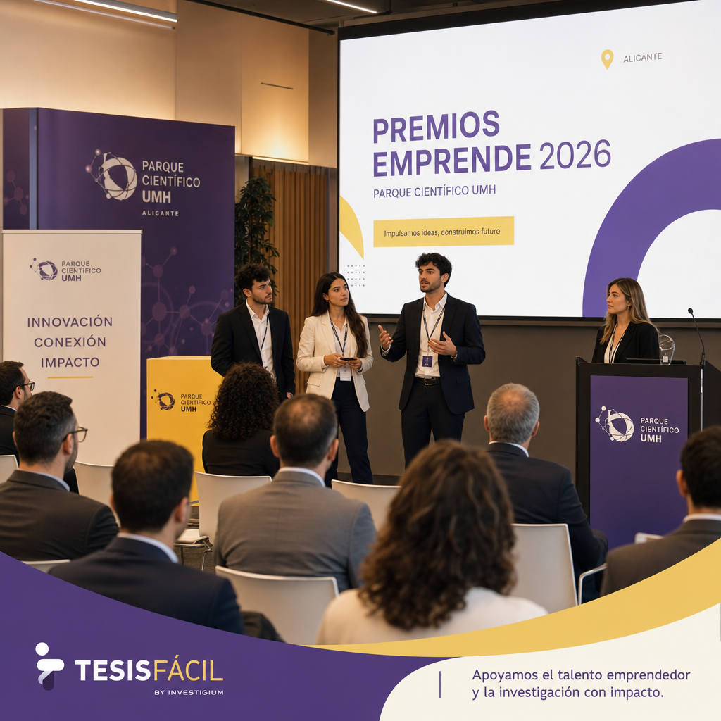Evento de entrega de los Premios Emprende PCUMH con emprendedores presentando sus proyectos innovadores en Alicante