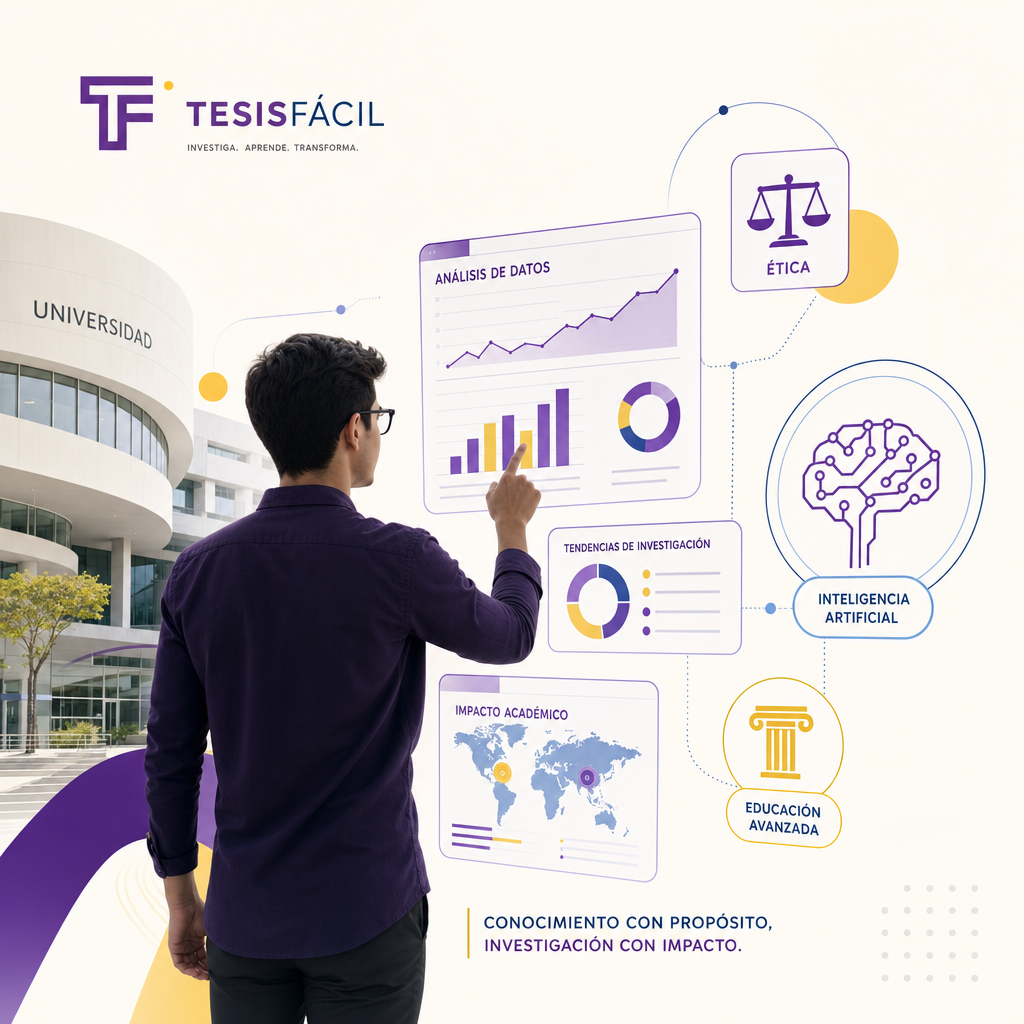 Ilustración que representa la ética en inteligencia artificial aplicada a programas de posgrado, con elementos visuales de tecnología y compromiso académico