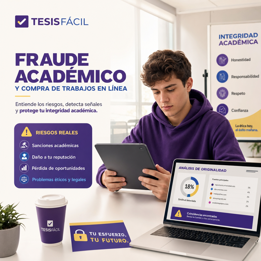 Estudiante revisando documentos académicos en computadora, ilustrando el fraude académico y la compra de trabajos en línea en España