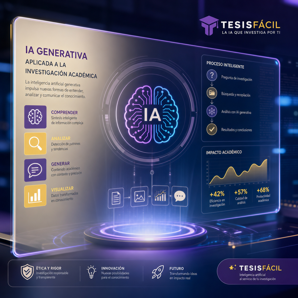 Representación moderna y elegante de inteligencia artificial generativa utilizada en trabajos académicos