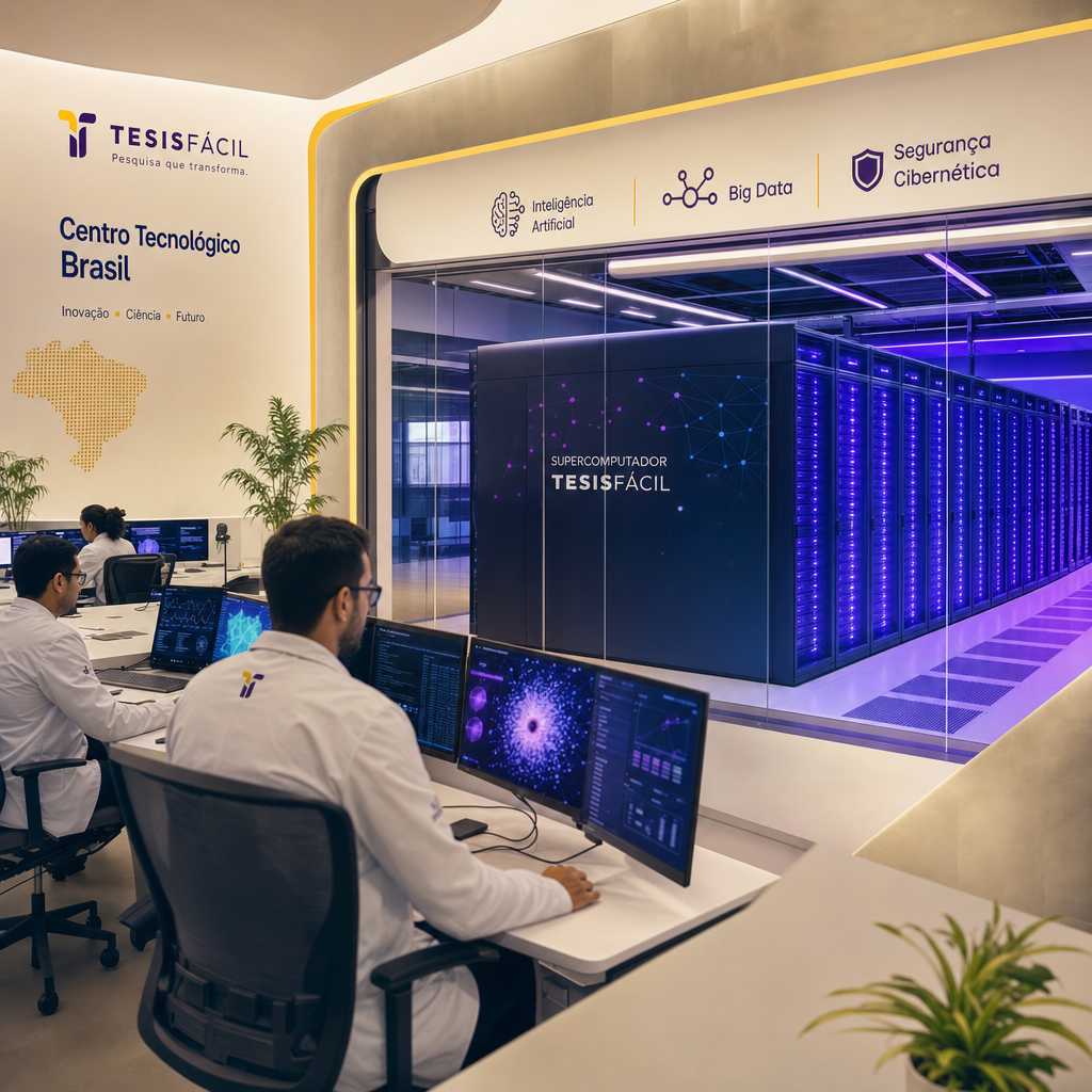 Supercomputador de alto rendimiento en un centro de investigación brasileño con técnicos trabajando en su monitor de control