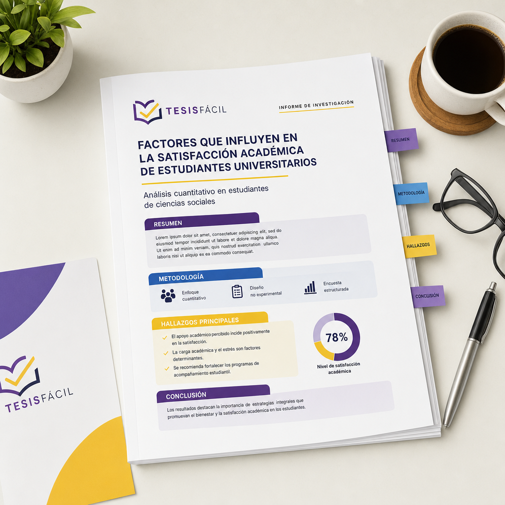 Documento académico bien estructurado mostrando las secciones de un informe de investigación y tesis con diseño limpio y profesional.