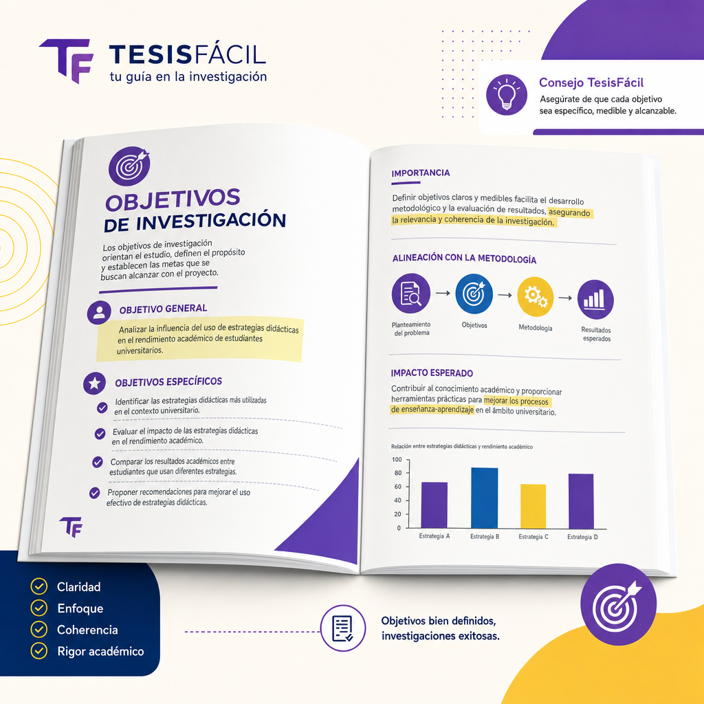 Documento académico con destacados en los objetivos de investigación y gráficos descriptivos